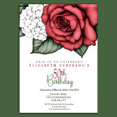 Elegant Red Rose 50th Birthday 招待状