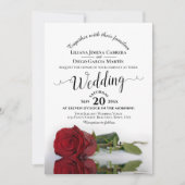 Elegant Red Rose Bilingual Spanish English Wedding 招待状 (正面)