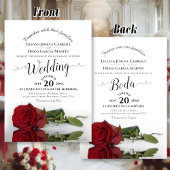 Elegant Red Rose Bilingual Spanish English Wedding 招待状