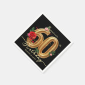 Elegant Red Rose Black and Gold 60th Birthday スタンダードカクテルナプキン (角)