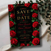Elegant Red Rose Black and Gold Luxury Floral セーブザデート