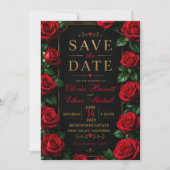 Elegant Red Rose Black and Gold Luxury Floral セーブザデート (正面)
