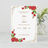 Elegant Red Rose Engagement Invitation with Gold C 招待状 (スタンド正面)