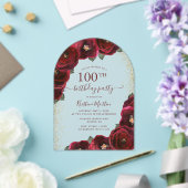 Elegant Red Rose Floral Arch 100th Birthday Party アクリル招待状 (インサイチュ (ウェディング))