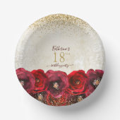 Elegant Red Rose Floral Gold 18th Birthday Party ペーパーボウル (正面)