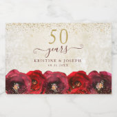 Elegant Red Rose Floral Gold 50th Anniversary スパークリングワインラベル (シングルラベル)