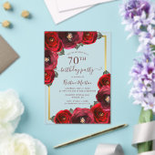 Elegant Red Rose Floral Gold 70th Birthday Party アクリル招待状 (インサイチュ (ウェディング))