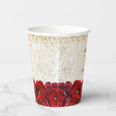 Elegant Red Rose Floral Gold 75th Birthday Party 紙コップ (右)