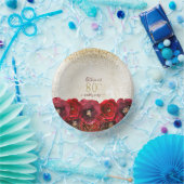 Elegant Red Rose Floral Gold 80th Birthday Party ペーパーボウル (パーティー)