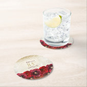 Elegant Red Rose Floral Gold 85th Birthday Party ラウンドペーパーコースター (インサイチュ)