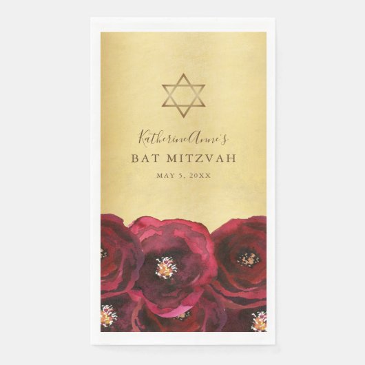 Elegant Red Rose Floral Gold Bat Mitzvah (正面)