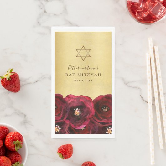 Elegant Red Rose Floral Gold Bat Mitzvah (インサイチュ)