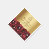 Elegant Red Rose Floral Gold Bat Mitzvah スタンダードカクテルナプキン (角)