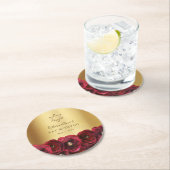Elegant Red Rose Floral Gold Bat Mitzvah ラウンドペーパーコースター (インサイチュ)