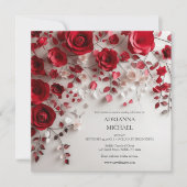 Elegant Red Rose Floral Wedding Invitation 招待状 (正面)