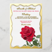 Elegant Red Rose & Gold Foil Wedding  Foil Invitat 箔招待状 (正面)