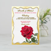 Elegant Red Rose & Gold Foil Wedding  Foil Invitat 箔招待状 (立ち正面)