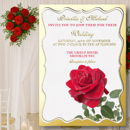 Elegant Red Rose & Gold Foil Wedding Foil Invitat 箔招待状