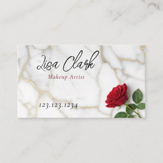 Elegant Red Rose Gold Marble Makeup Artist 名刺 (正面)