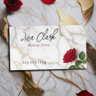 Elegant Red Rose Gold Marble Makeup Artist 名刺