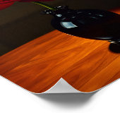 Elegant Red Rose in Black Vase Art ポスター (角)