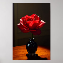 Elegant Red Rose in Black Vase Art ポスター