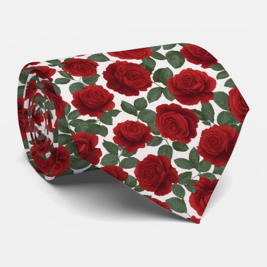Elegant Red Rose Seamless Floral Pattern ネクタイ (ロール)