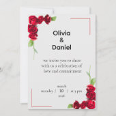 Elegant Red Rose Wedding Invitation 招待状 (正面)