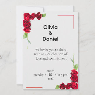 Elegant Red Rose Wedding Invitation 招待状