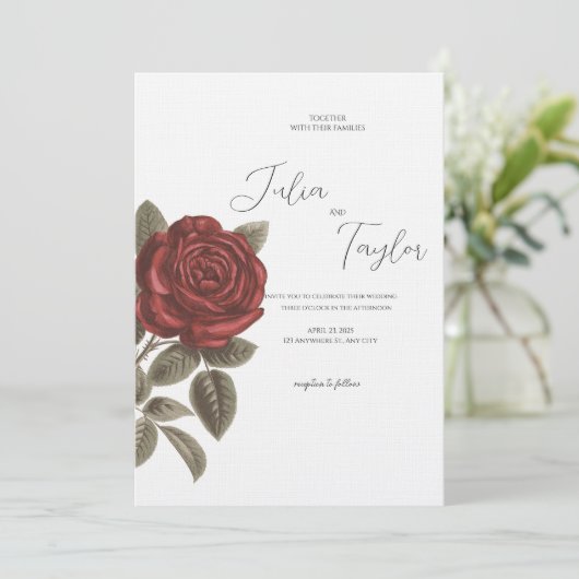 Elegant Red Rose Wedding Invitation 招待状 (スタンド正面)