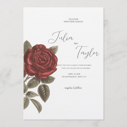 Elegant Red Rose Wedding Invitation 招待状 (正面)