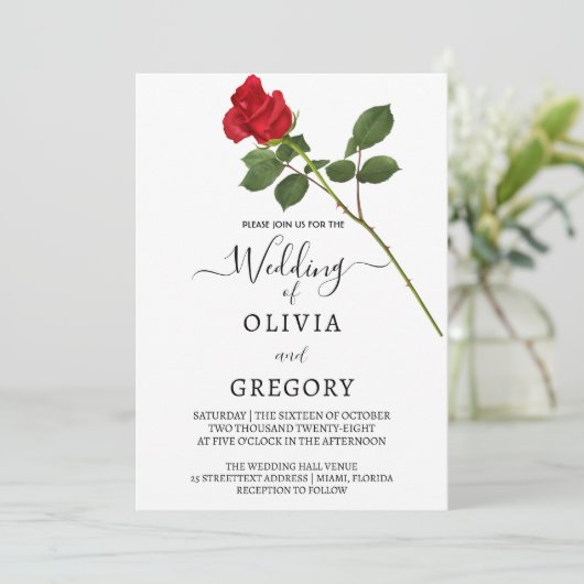 Elegant Red Rose wedding Invitation 招待状 (スタンド正面)