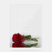 Elegant Red Rose White Text Wedding Welcome アクリルサイン (正面)