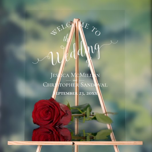 Elegant Red Rose White Text Wedding Welcome アクリルサイン (ニュートラル)