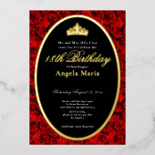 Elegant Red Roses 18th Birthday Debut Gold 箔招待状 (正面)