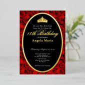 Elegant Red Roses 18th Birthday Debut Gold 箔招待状 (立ち正面)