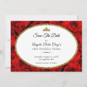 Elegant Red Roses and Gold 18th Birthday Debut セーブザデート (正面)