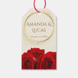 Elegant Red Roses and Gold Frame Cream Wedding  ギフトタグ