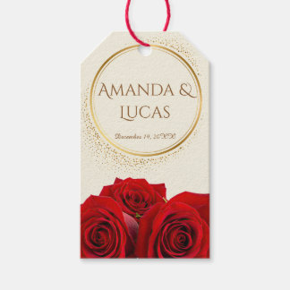 Elegant Red Roses and Gold Frame Cream Wedding  ギフトタグ