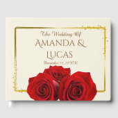 Elegant Red Roses and Gold Frame Cream Wedding ゲストブック (正面)