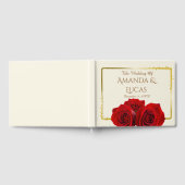Elegant Red Roses and Gold Frame Cream Wedding ゲストブック (全面)