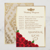 Elegant Red Roses and Gold Frame Cream Wedding プログラム (正面/裏面)