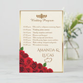 Elegant Red Roses and Gold Frame Cream Wedding プログラム (スタンド正面)