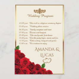 Elegant Red Roses and Gold Frame Cream Wedding プログラム
