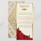 Elegant Red Roses and Gold Frame Cream Wedding メニュー (正面/裏面)