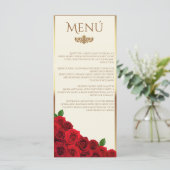 Elegant Red Roses and Gold Frame Cream Wedding メニュー (スタンド正面)