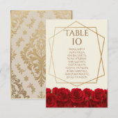 Elegant Red Roses and Gold Frame Cream Wedding 招待状 (正面/裏面)