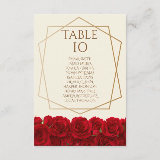 Elegant Red Roses and Gold Frame Cream Wedding 招待状 (正面)