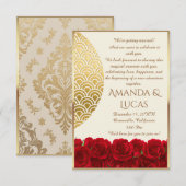 Elegant Red Roses and Gold Frame Cream Wedding 招待状 (正面/裏面)