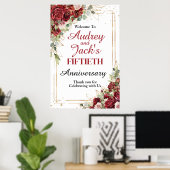 Elegant Red Roses Anniversary Welcome Sign ポスター (ホームオフィス)